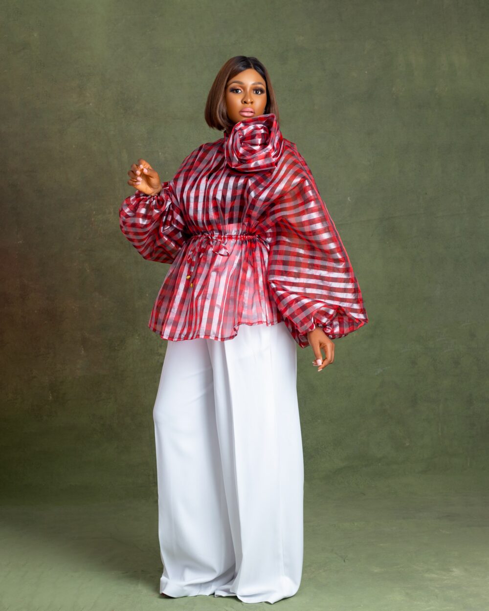 NONNISTICS RED ORGANDY ROSE DAMSEL DRAWSTRING TOP