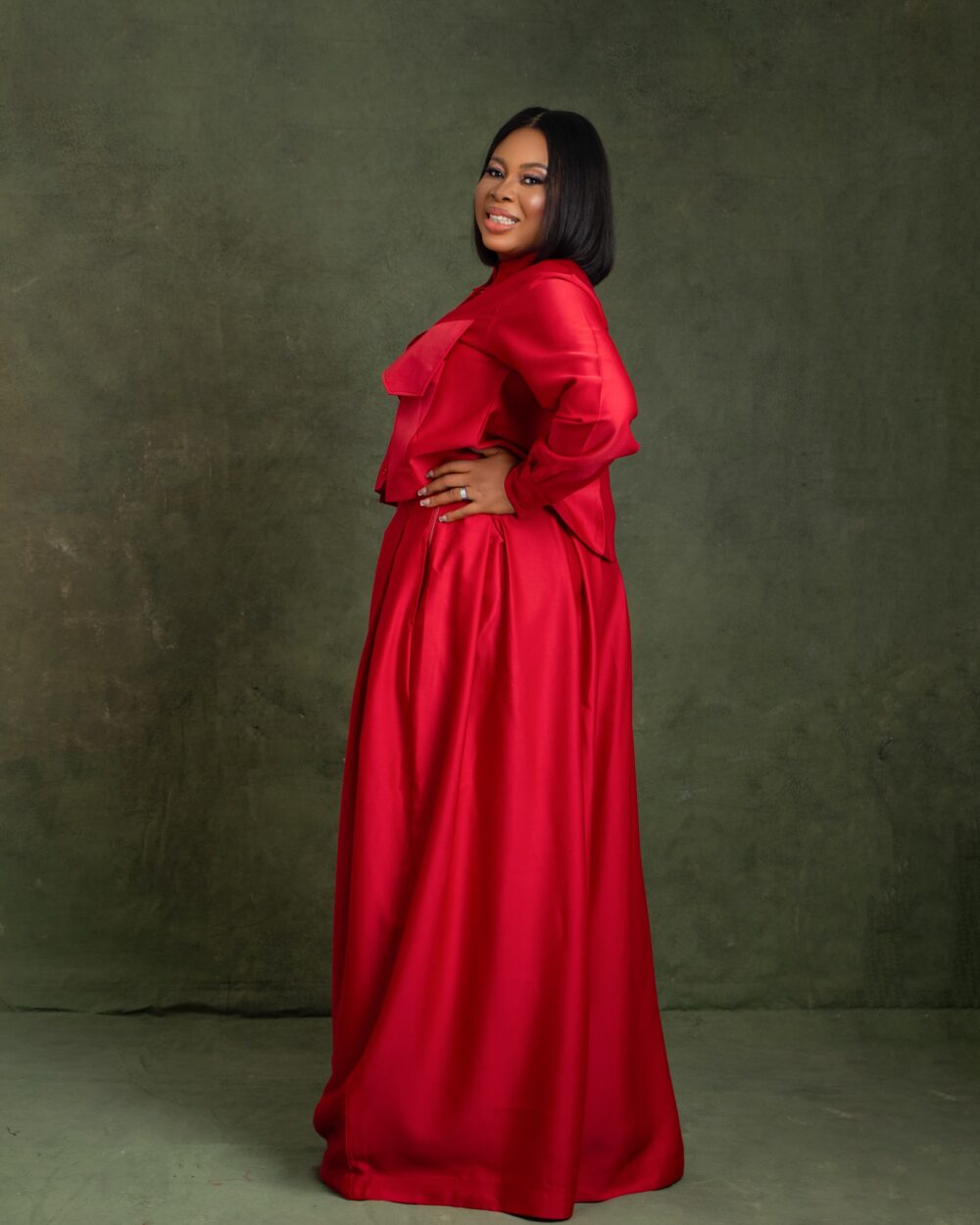 NONNISTICS RED HIGH WAIST PLEATED FULL PALAZZO PANT - Image 2