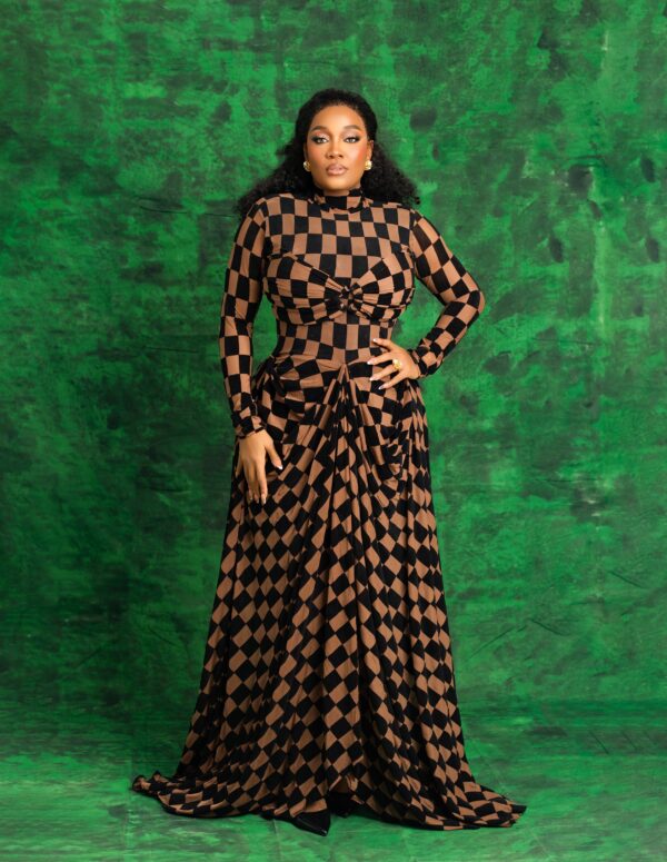 NONNISTICS BROWN CHESS BOARD PRINT DRESS